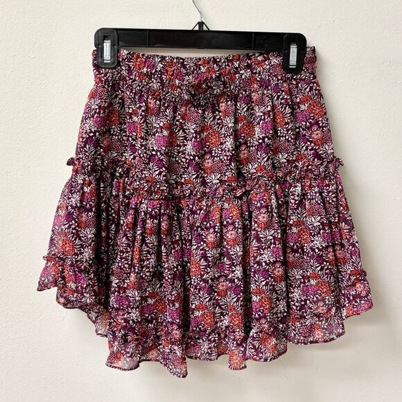 MISA Los Angeles Floral Pull On High Waisted Mini Skirt Purple Women's Size S